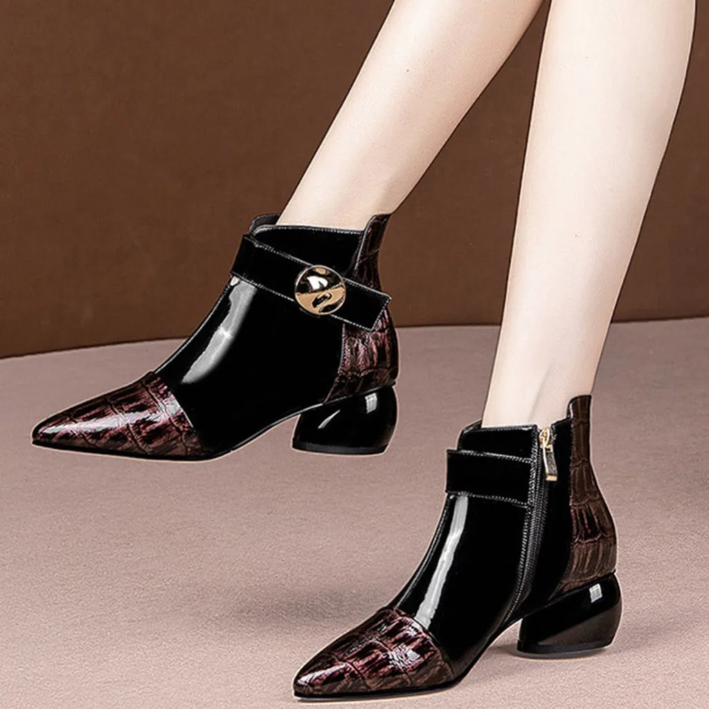 

2019 Female Autumn Winter PU Leather Mixed Colors Zipper Buckle Pointed Toe Women Wedge High Heel BootiesWestern Cowgirl Boot#3