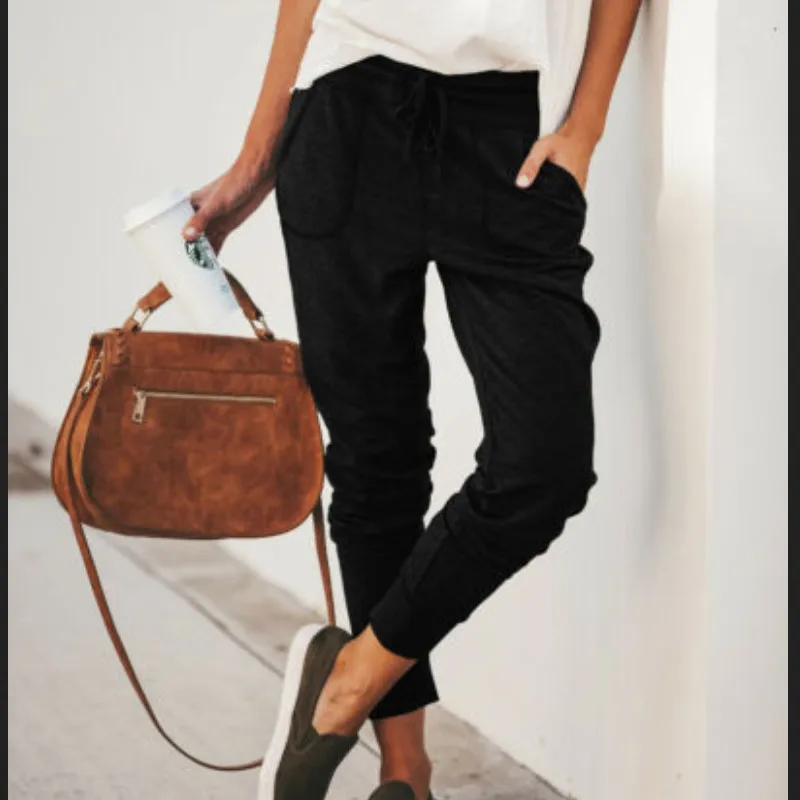 

Women's Ladies Skinny Pants High Waist Solid Color Ruffles Stretch Sport Harem Slim Pencil Trousers