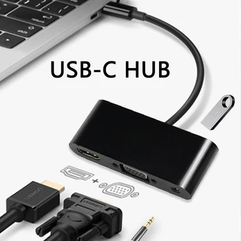 

USB-C Type C to HDMI 4K VGA 3.5mm Audio USB3.0 Adapter 1 in 3 USBC Hub Converter Cable Adaptor for Laptop Macbook Chromebook