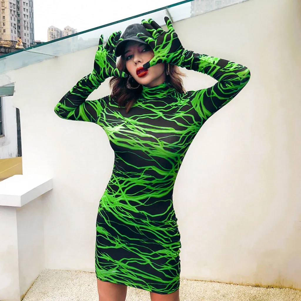 Женское сексуальное мини-Платье с длинным рукавом и леопардовым принтом, приталенное, Сексуальные вечерние платья