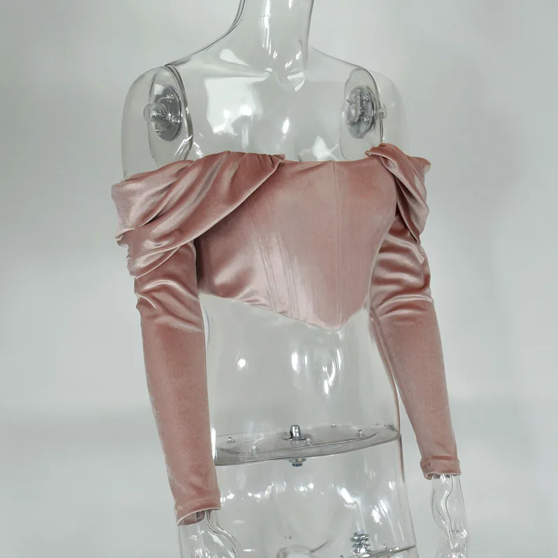 Криптографический элегантный розовый укороченный топ с рюшами, женские топы с пышными рукавами и вырезом лодочкой, облегающий модный сексуальный укороченный топ-бюстье, уличная одежда