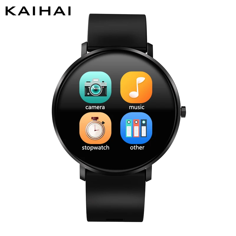 KAIHAI Смарт часы из закаленного стекла монитор сердечного ритма Smartwatch музыка секундомер сенсорный экран для телефона Android IP67 водонепроницаемый - Цвет: Black smart watch