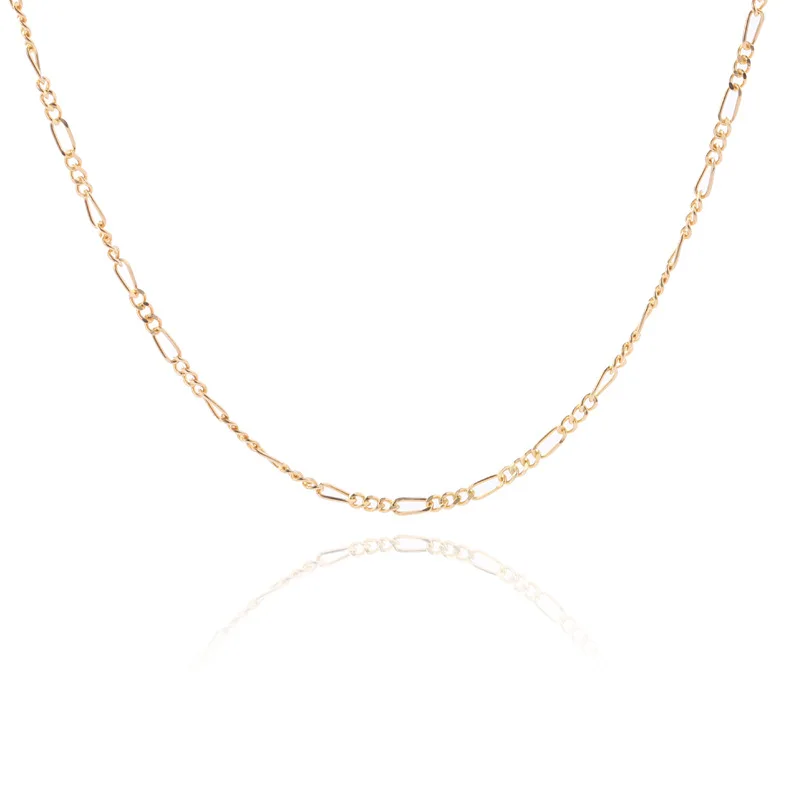 

42cm 100% Authentic 925 Sterling silver Gold Figaro Chain Necklace Fine jEWELRY TLX493