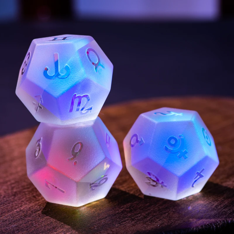 

3PCS/Set Magic Energy Crystal D12 Astrology Dice Set Horoscopes Twelve House Symbol Divination Dice Tarot Tools Gift Crafts