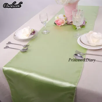 

5 pieces Apple Green Color Satin Table Runner 12inch x 108inch (30cm x 275cm) 20 Colors Wedding Party Hotel Home Decoration