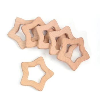 

Baby teething 10 pieces of wood beech star shape children teething pendant care frame teething cartoon Pendant