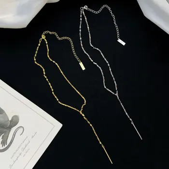 

OBEAR New 925 Sterling Silver Y-Shaped Necklace Short Clavicle Chain for Women Simple Fashion Jewelry Gift