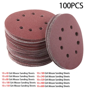 

60/80/100pcs 5 Inch Hook Loop Sanding paper with 8 Hole Sand Pads Set 40 Grit-600 Grit Sander Disc Abrasives for Polish Machine