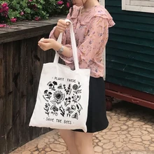 Повседневная сумка на плечо, Большая вместительная сумка для покупок с изображением пчелы, женская сумка-тоут, тканевая сумка для рынка