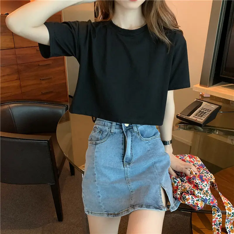 de manga curta feminino arco oco para fora sexy moda coreana das mulheres topos simples fino streetwear harajuku novo