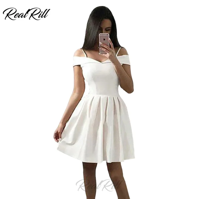 

Real Rill Pink Off The Shoulder Homecoming Dresses Satin Spaghetti Straps Corset Short A Line Lace Up Back Cocktail Dress
