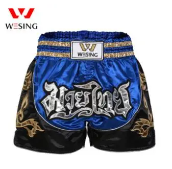 Silver blue black WESING, Муай Тай шорты, ММА, для мужчин и женщин, для бокса, муай тай, для кикбоксинга, для борьбы, для грэпплинга, шорты с принтом - Цвет: Silver blue black