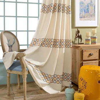 

Custom living room bedroom curtains modern minimalist cotton and linen embroidered curtain tulle Nordic style