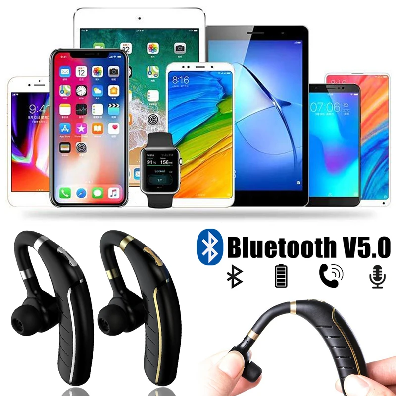 Kowkaka Bluetooth 5 0 Wireless Earphones Stereo Ear Hook Sports Headphones Business Driving Handsfree With Mic for iphone Xiaomi