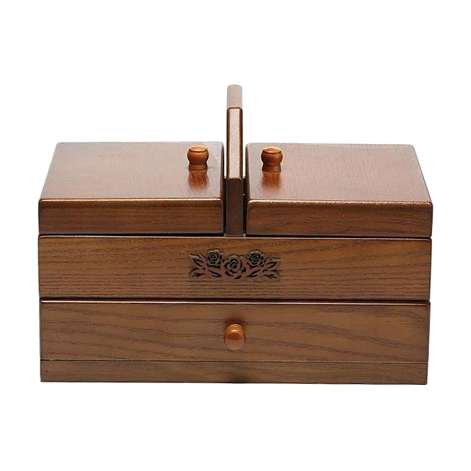 Sewing Basket Expandable Wooden Jewelry Keepsake Trinket Storage Box Organizer Holder Handmade Box for Women Sewing Accessories