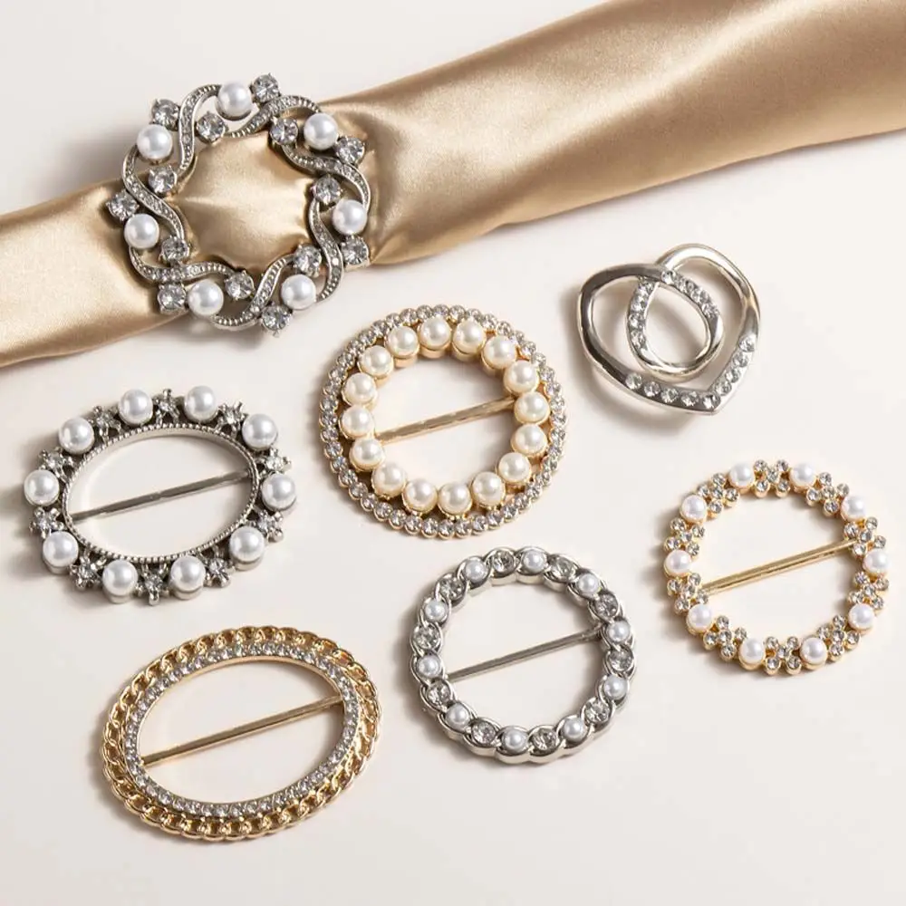 NEW Classic galvanotecnica geometrica anello tondo sciarpa di seta linea fibbia sciarpa di perle anello fibbia scialle di cristallo fibbia donna