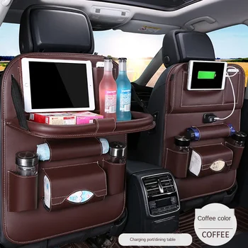 

Car Storage Leather Seat Hanging Bag Dining Table Car 4usb Port Charging Seatback Storage Bag Car Shopping Bags Kit Popular Tool