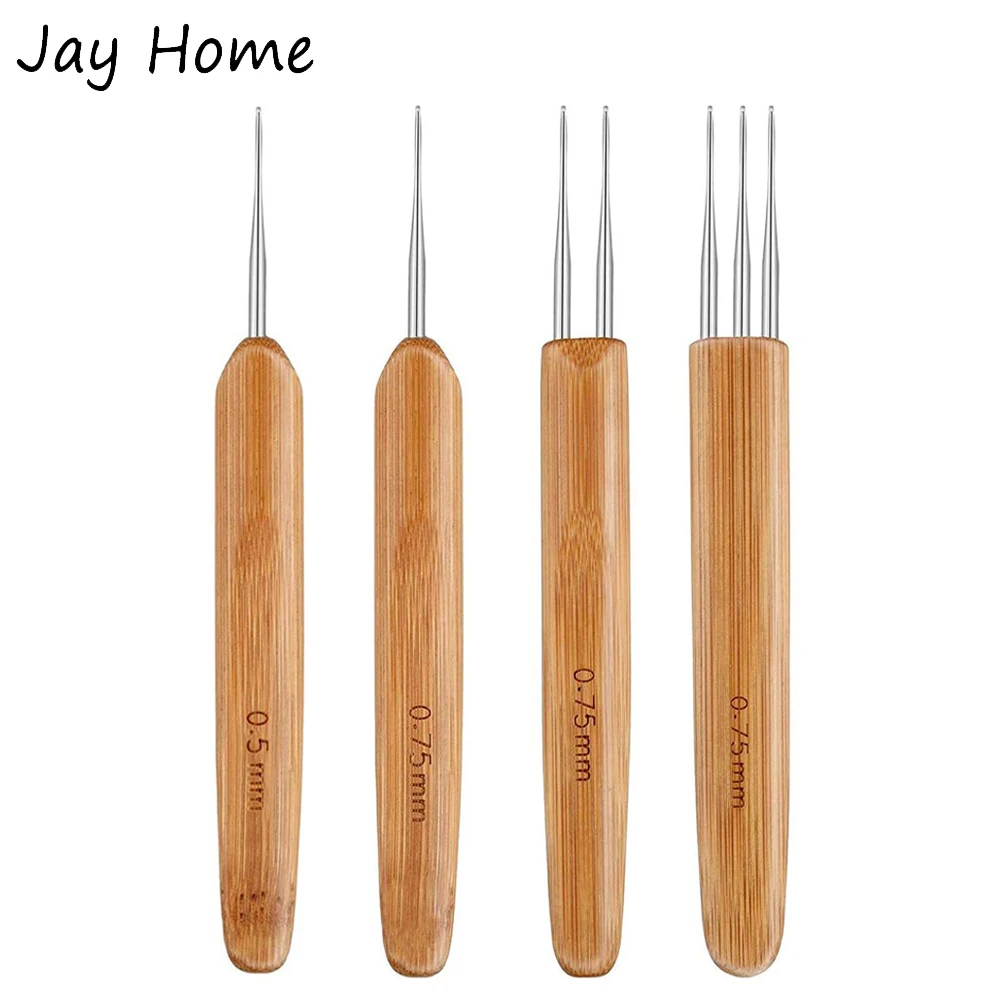 

4Pcs Bamboo Crochet Hook Sets 0.5/0.75mm Locking Tools Knitting Needles for Braid Weaving Crochet Needles DIY Knitting Tools