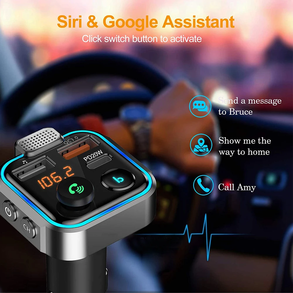 Fm-трансмиттер AUX Bluetooth 5 0 Автомобильный MP3-плеер поддержка динамика телефона