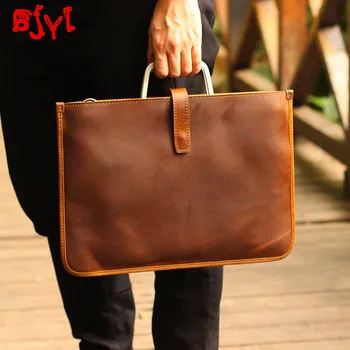 

Leather men's bag horizontal section men briefcase ultra-thin document bag male laptop bag retro crazy horse leather handbags