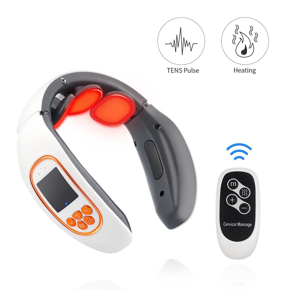 Smart Electric Pulse Neck Massager Far Infrared Heating Neck Shoulder Massage 4D TENS Pulse Cervical Pain Relief Relax Tool