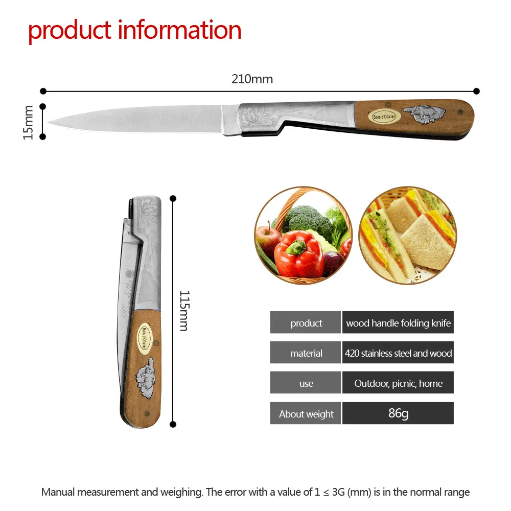 Цин Высококачественный Нож для пикника из розового дерева+ складной карманный нож из нержавеющей стали Прочный острый нож для очистки овощей складной нож
