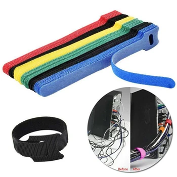 

50Pcs T-type Velcro Cable Tie Wire Reusable Cord Organizer Loop Strap Cable Ties Computer Power Tie Straps Office Accessories