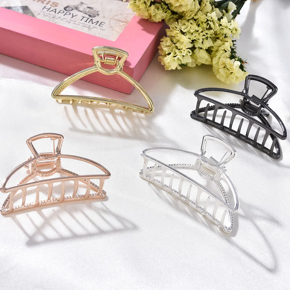 Women Girls Geometric Hair Claw Clamps Metal Hair Crab Moon Shape Hair Claw Clip Solid Color Hairpin Large Size Hair Accessories bride headband