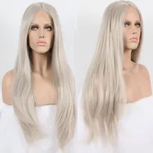 Платиновые серебристо-серые длинные прямые синтетические парики на кружеве, термостойкие волоконные Волосы средней длины, натуральные волосы для женщин