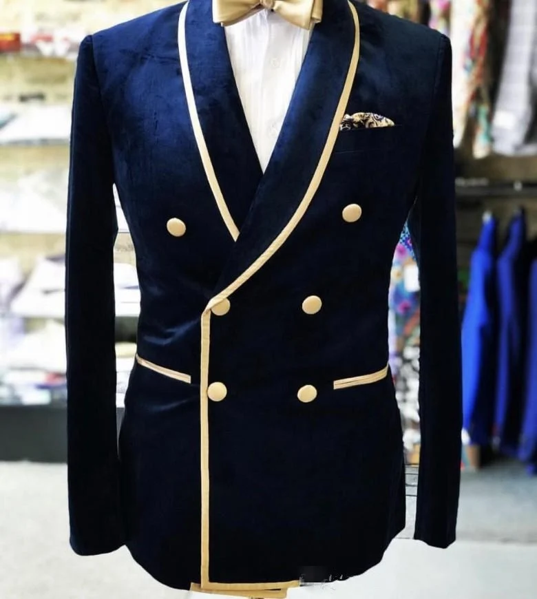 

Nvay Velvet Double-Breasted Shawl Lapel Wedding Groom Tuxedos Men Party Blazer Prom Business Suits 2 Pieces (Jacket+Pant)