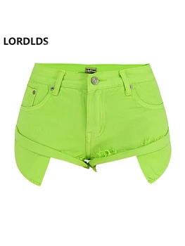

LORDLDS New Mustard Green Jeans Shorts Women Streetwear Loose Sexy Travel Vacation Cross Denim Shorts Low Waist Summer Spodenki