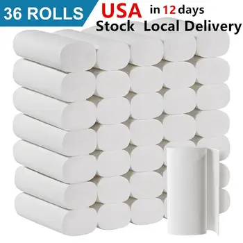 

36 Rolls Toilet Tissue Ultra Soft Bath Roll Paper Towels Bath Sanitary Paper 4-Layer Wood Pulp Toilet Paper Bulk For Local USA
