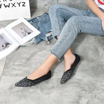 

Fashion Leisure Polka Dot Women Flats Shallow Canvas Slip-On Loafers Spring Autumm Pointed Toe Casual Casual Single Shoes