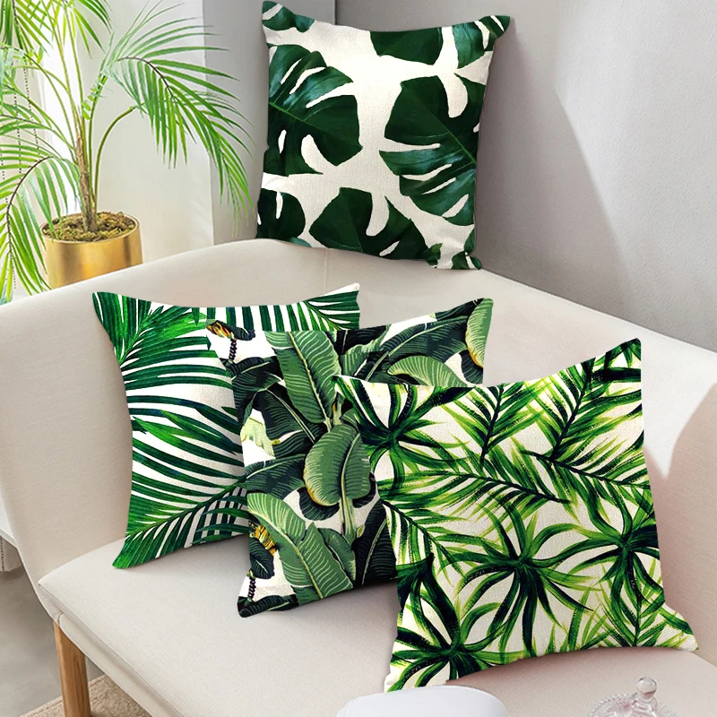 Fuwatacchi Rainforest Palm Leaves Plants Cushion Cover Green Leaves
