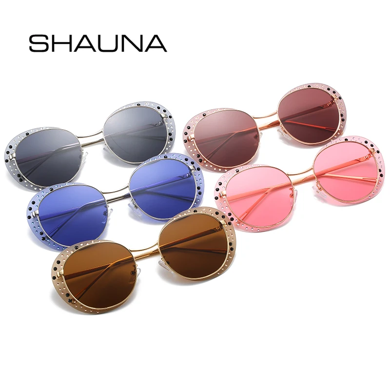Женские круглые солнцезащитные очки SHAUNA брендовые дизайнерские с украшением из