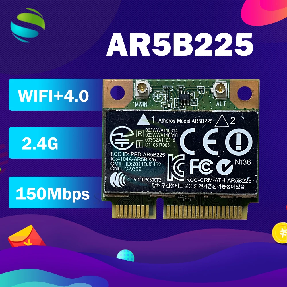 Atheros AR9485 AR5B225 Mini Mini Wireless 300M + BT4.0การ์ด654825 001 ...