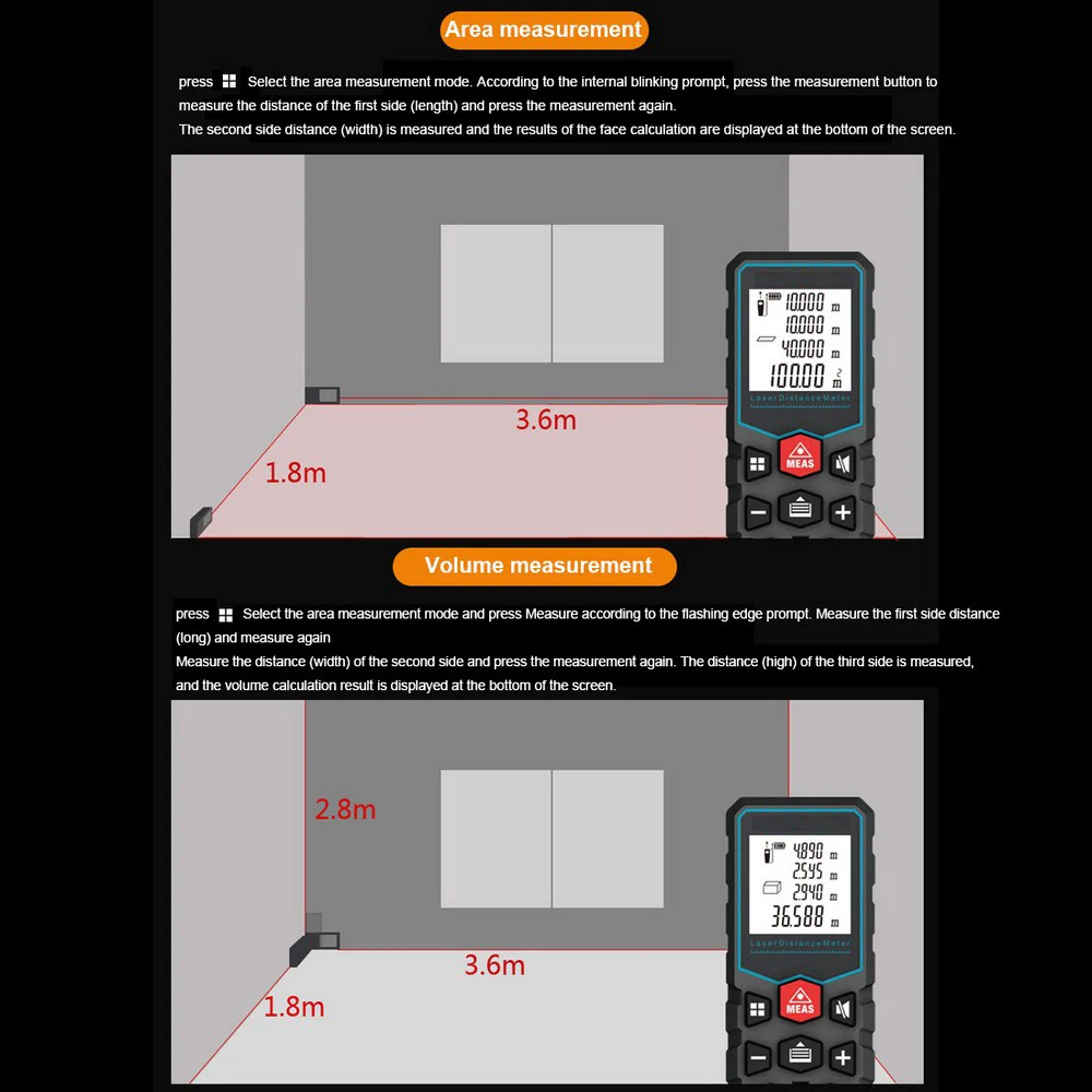 New Model Laser Distance Meter 40M 60M 80M 100M Rangefinder Laser Tape Range Finder Build Measure Device Ruler Test Tools