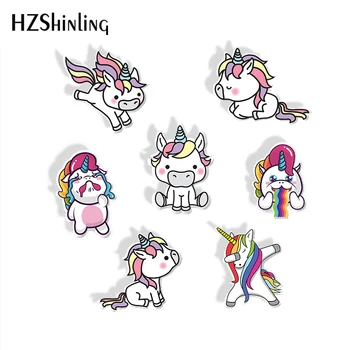 

2019 New Arrival Epoxy Acrylic Brooch Cartoon Naughty Unicorn Lovely Rainbow Horse Pegasus Shrink Resin Brooch Pins