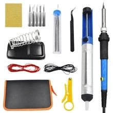 

110V 220V 60W Adjustable Temperature Electric Soldering Iron Kit+5pcs Tips Portable Welding Repair Tool Tweezers 14pcs/lot