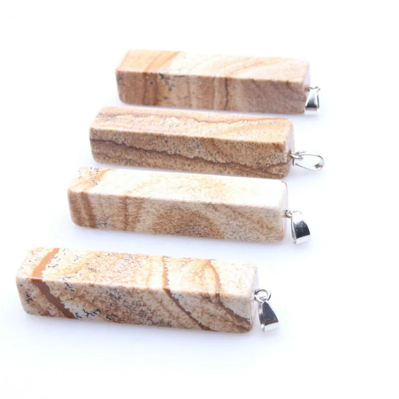 1PC Trendy Natural Picture Stone Pendant Geometric Rectangle DIY Fit Necklaces for Jewelry Making 12*55 Mm | Украшения и