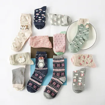 

New 2 Pairs/Set! Cartoon Animal Pattern Long Cotton Socks Women Girl Female Creative Cute Soft Winter Autumn Sock Mieas