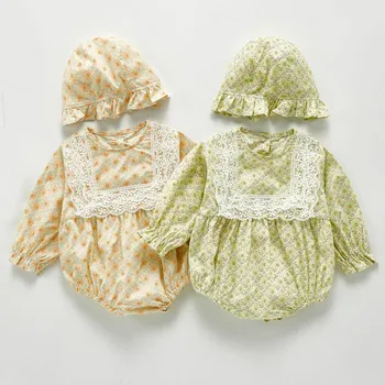 

Fashion Lovely 2020 Newborn Baby Girl Floral Bodysuit Autumn Long Sleeve Jumpsuit With Hat Baby Girl Outfits
