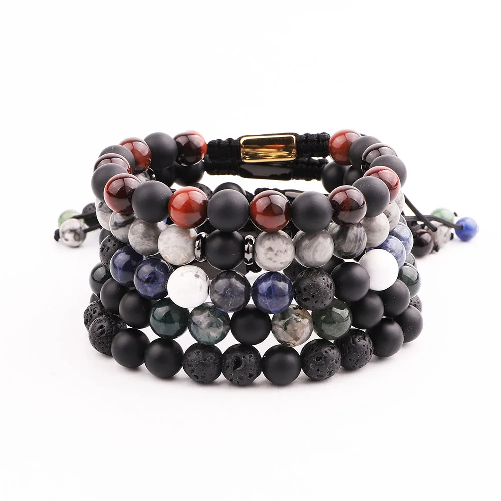 

New Design Natural Stone Lava Beads Custom Macrame Bracelet Men Jewelry Gift