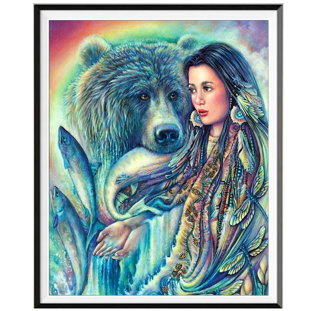 Diy Алмазная роспись полная Алмазная красота и медведь Q232 Алмазная вышитая гостиная спальня декоративное живописное полотно