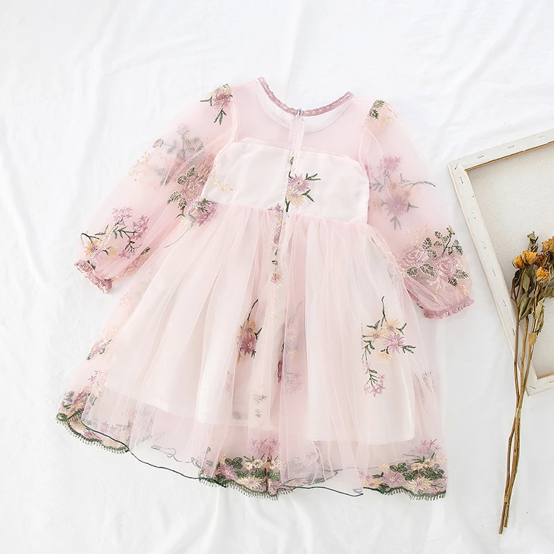 Spring Girls Princess Dress Long Sleeve Children Clothing Floral Sweet Family Party Wear Tulle Baby Girls Dress Vestidos 3-14Y Mom And Daughter Matching Outfits