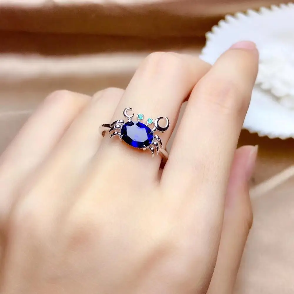 Краб стиль синий сапфир кольцо кулон ожерелье ювелирный набор хорошее ювелирное изделие прекрасный образ натуральный камень 925 серебро подарок для девочки