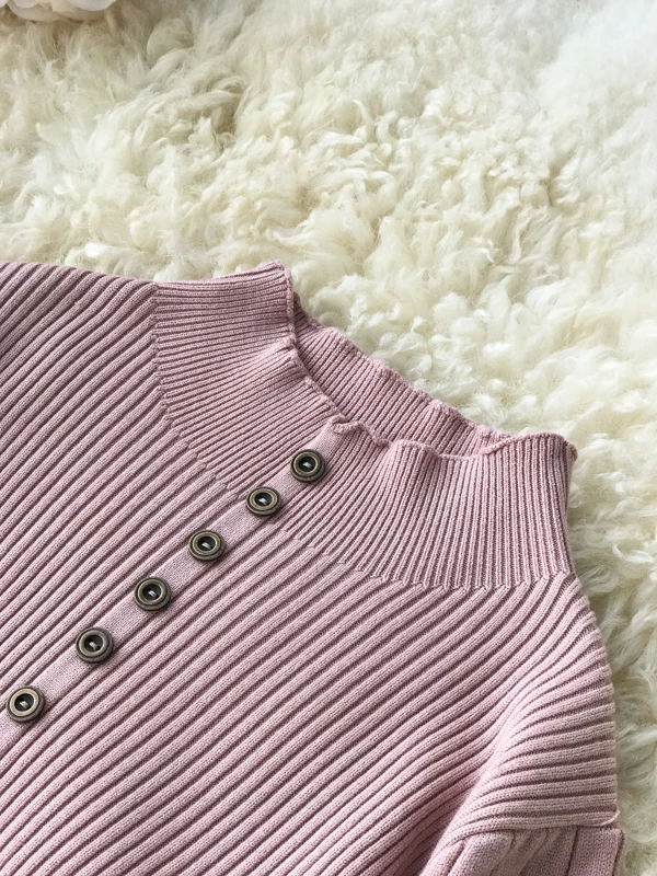 ALPHALMODA французский стиль винтажное женское однобортное ТРАПЕЦИЕВИДНОЕ вязаное платье с длинными рукавами тонкое расклешенное Женское зимнее ретро платье