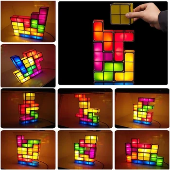 

7pcs DIY LED Puzzle Stackable Light Colorful Toy Night Light For Bedroom Interlocking Light Tetromino