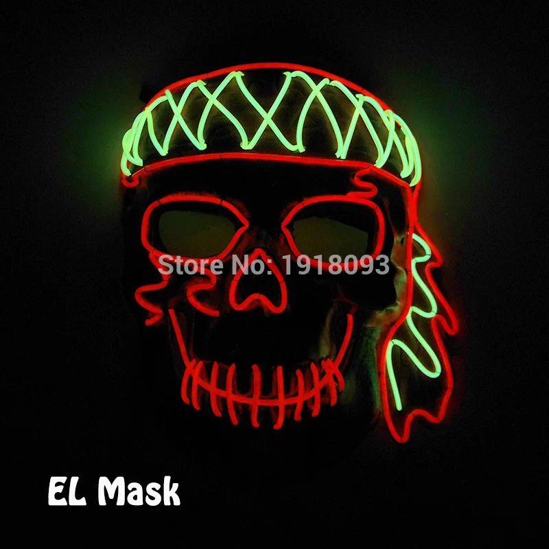 Дизайн, светящаяся светодиодный маска, страшная маска на Хэллоуин, светодиодный, светящаяся, страшная EL Wire маска, светящаяся, праздничный, карнавальный костюм