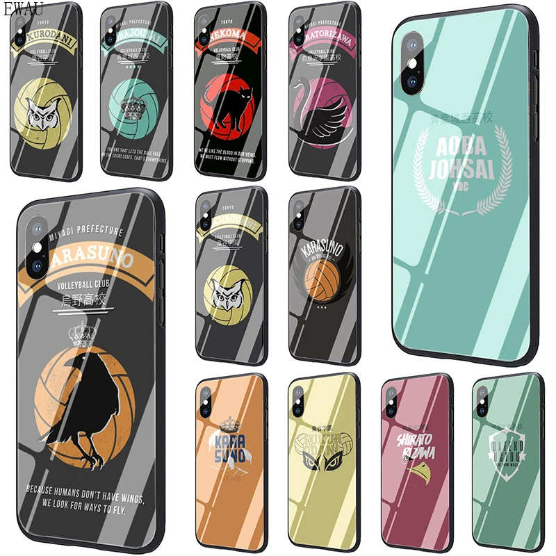 

EWAU HAIKYUU!! Karasuno Nekoma Crest Tempered Glass phone case for iphone 5 5s SE 6 6s 7 8 plus X XR XS 11 pro Max